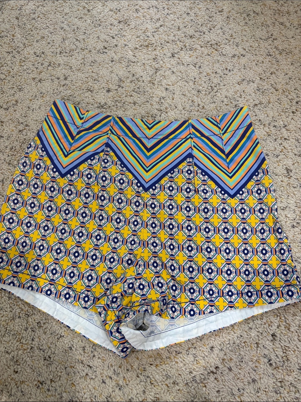 Maeve Geometric Print High-Rise Shorts in Blue and Yellow